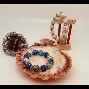 Blue pink and gray Handmade bracelets Set